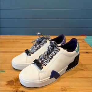 Karl Lagerfeld White Sneakers with Iridescent Heel and Purple Lining
